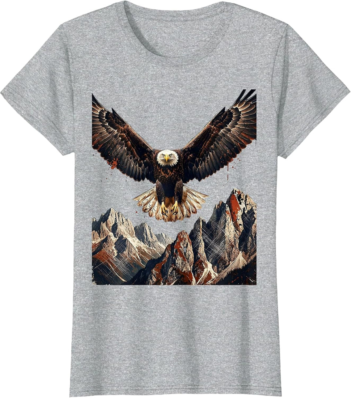 Women's Bald Eagle Soaring Over Mountains Freedom USA T-Shirt - Heather Grey