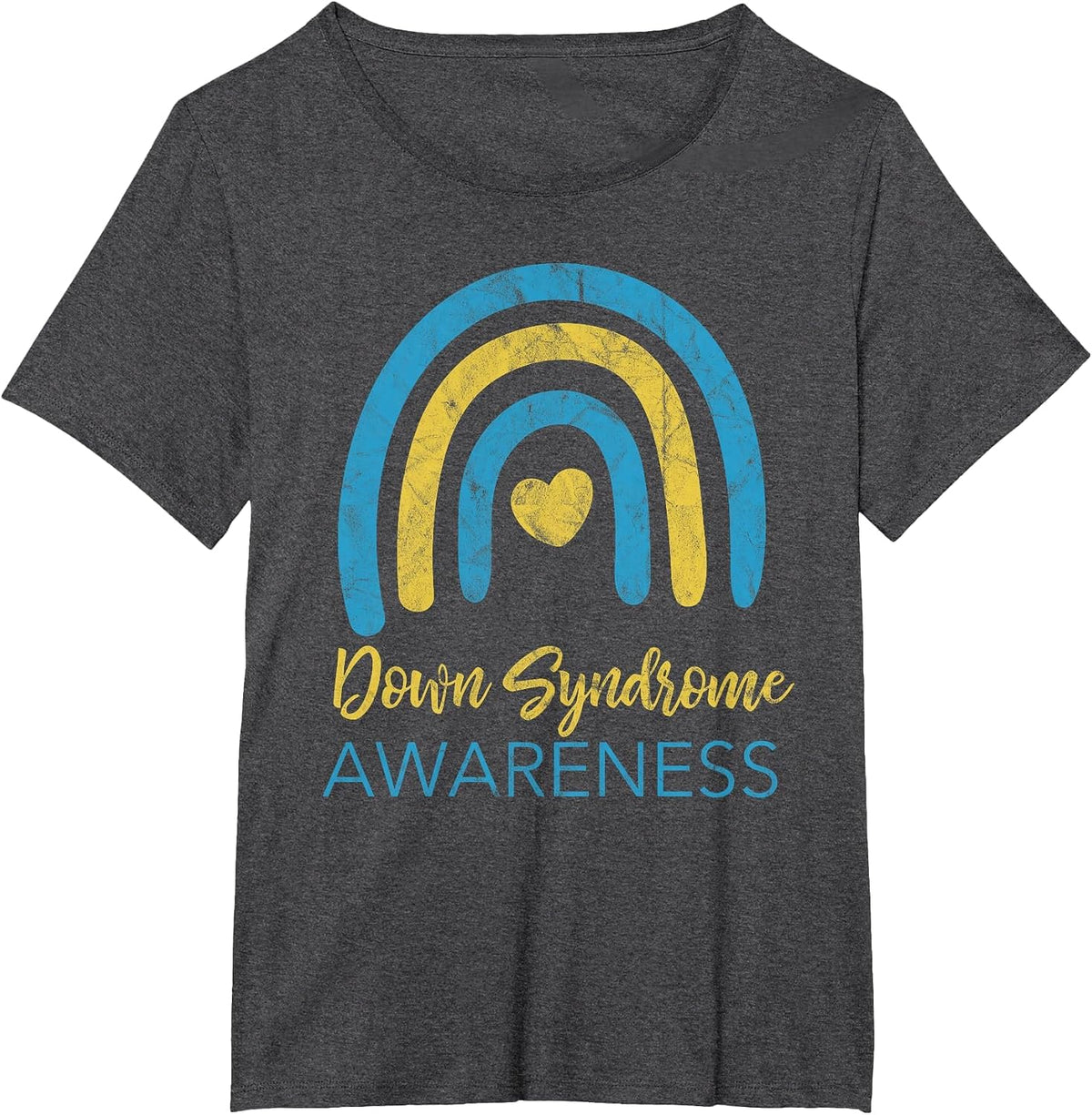 National Down Syndrome Awareness Month Retro Rainbow T21 T-Shirt - Dark Heather Grey