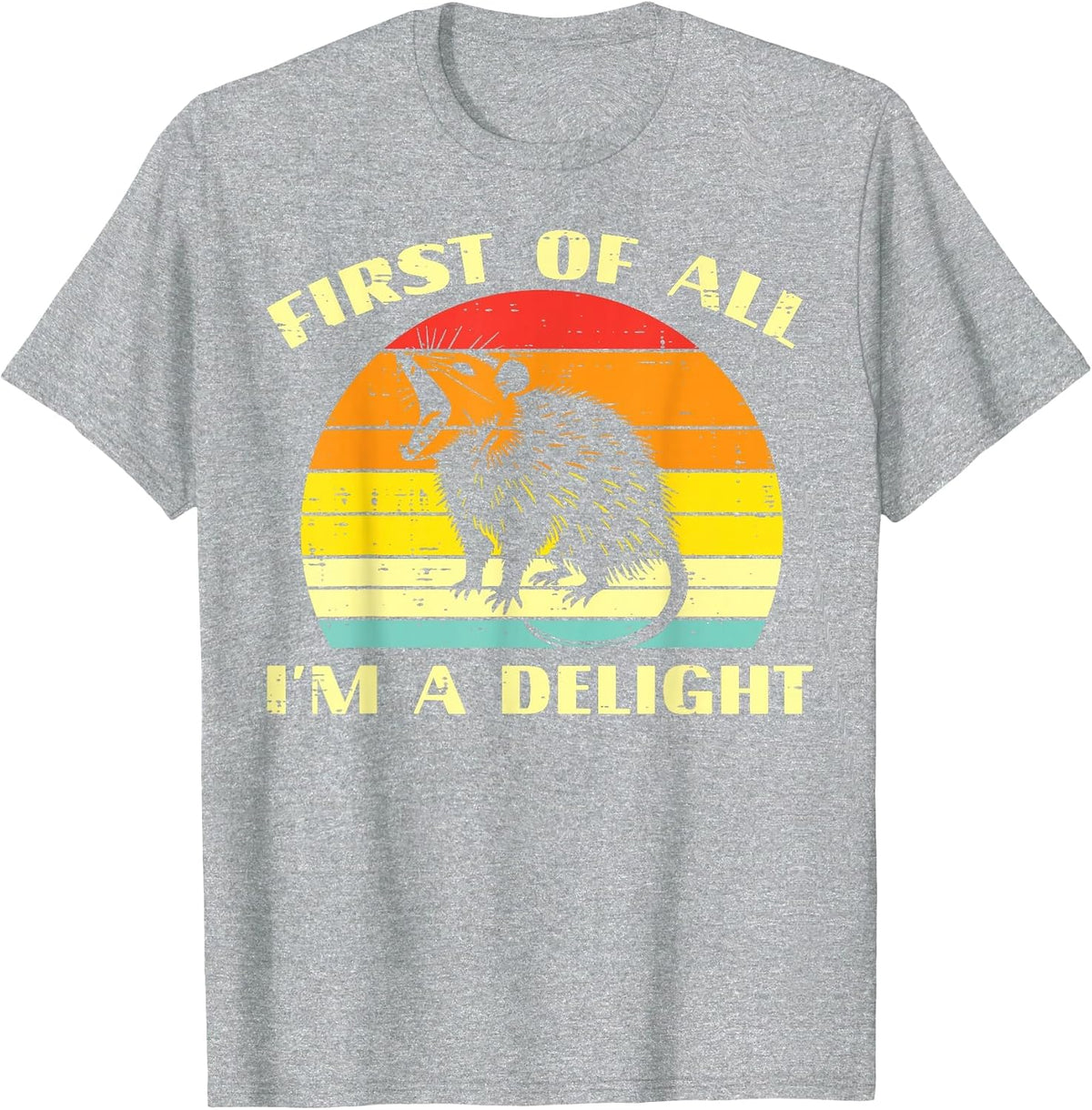Opossum Im A Delight Retro Feral Possum Meme Women Men Kids T-Shirt - Heather Grey