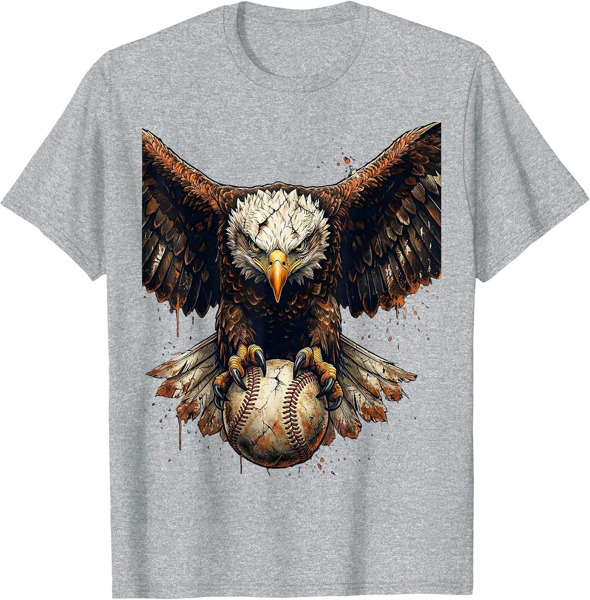 Men's Eagle Clutching Baseball Sharp Talons Graphic T-Shirt - Heather Grey