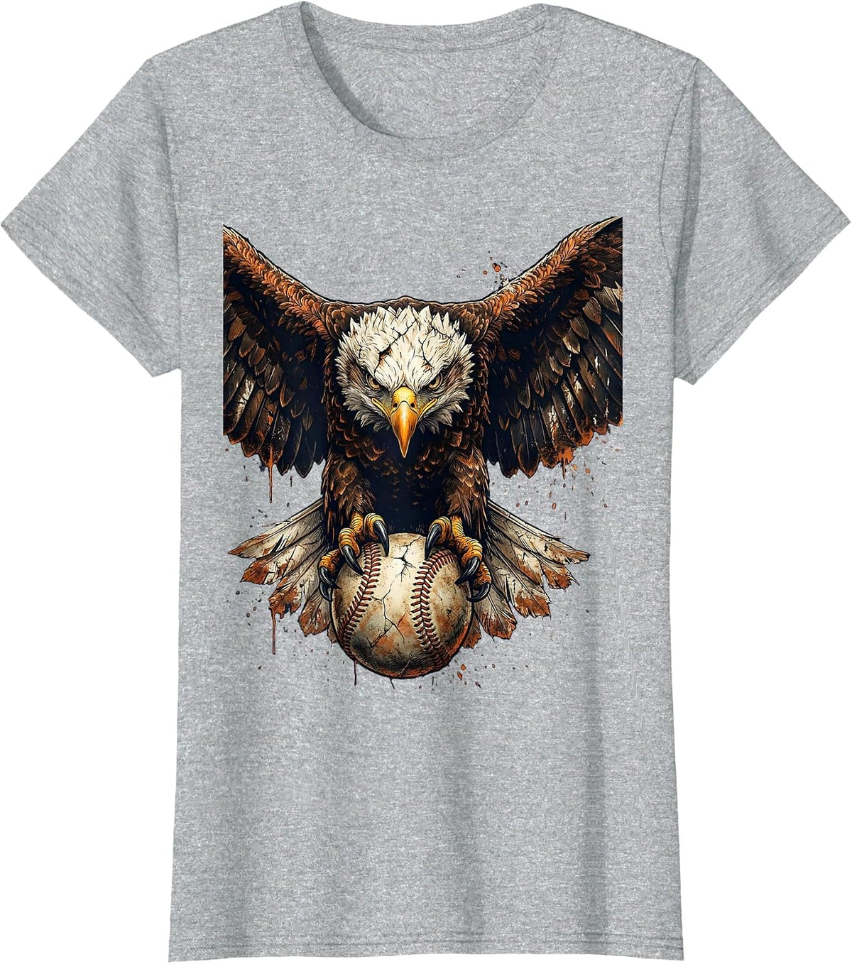 Women's Eagle Clutching Baseball Sharp Talons Graphic T-Shirt - Heather Grey