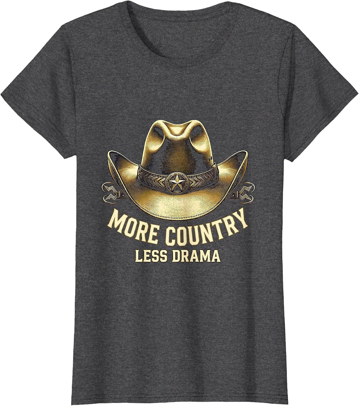 Women's More Country Less Drama Cowboy Design T-Shirt - Dark Heather Grey