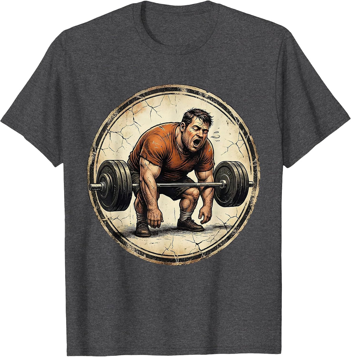 Men's Exhausted Gym Nap Funny Weightlifting Graphic T-Shirt - Dark Heather Grey
