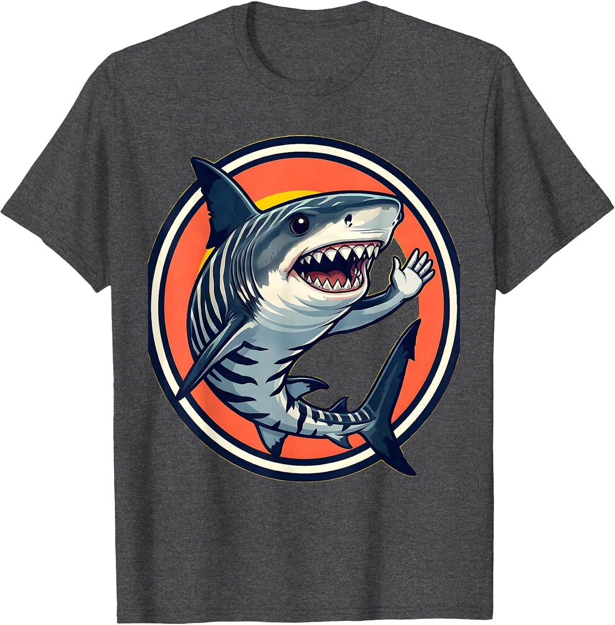 Cheerful Zebra Shark Cartoon Ocean Wildlife Lover Gift T-Shirt - Dark Heather Grey