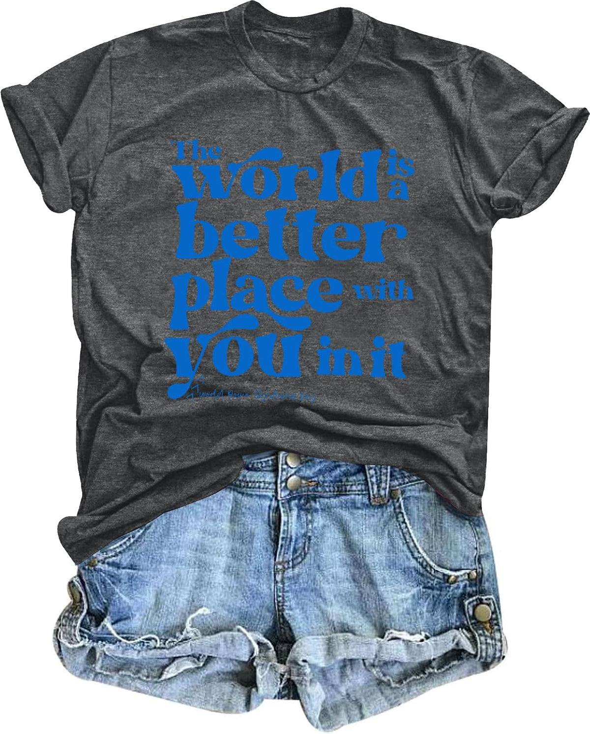 Down Syndrome Awareness Shirt Women Down Right Perfect Shirt Love Heart Ribbon Tee Inspirational Saying Tops - Black