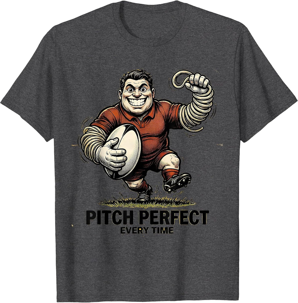 Pitch Perfect Every Time Rugby Graphic Design T-Shirt - Dark Heather Grey