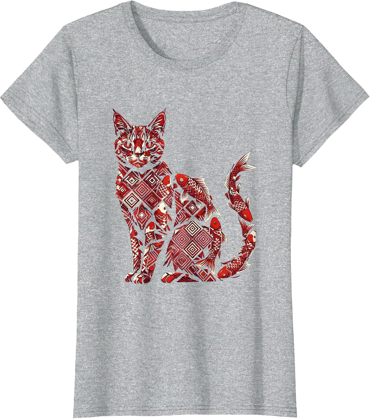 Koi Fish Cat Silhouette Art Design T-Shirt - Heather Grey