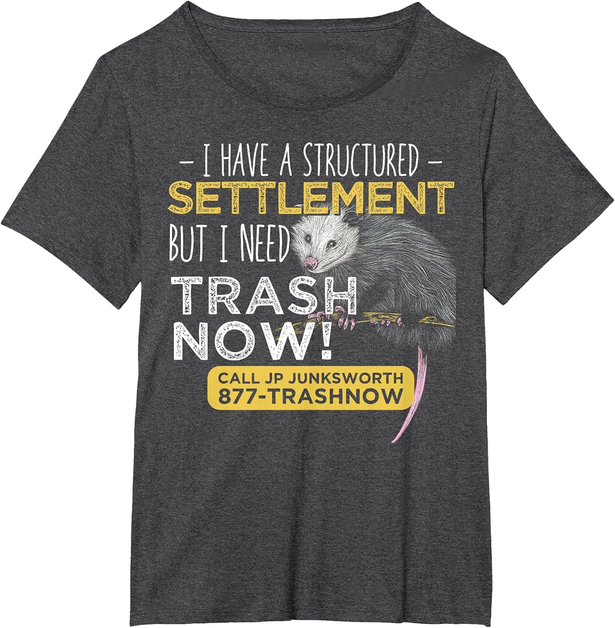 I Need Trash Now Opossum Animal Scream Possum Humor T-Shirt - Dark Heather Grey