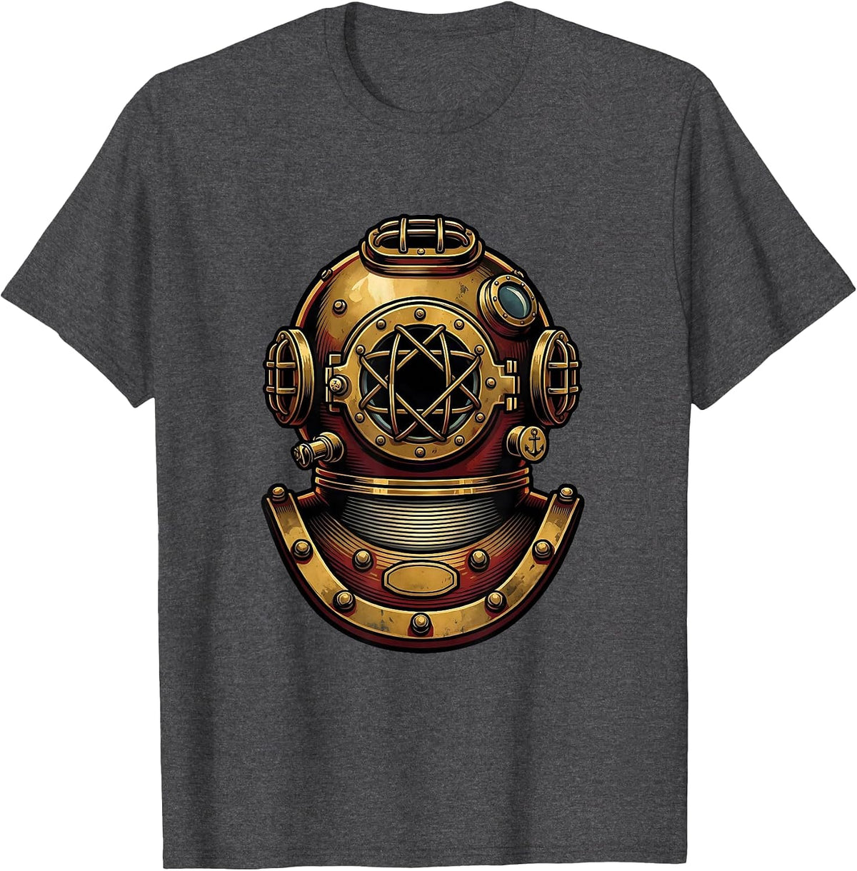Men's Vintage Diving Helmet Porthole Illustration T-Shirt - Dark Heather Grey