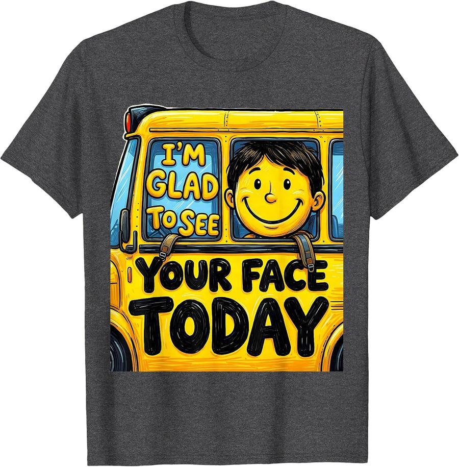 Men's I’m Glad To See Your Face Today Cute Teacher Back to School T-Shirt - Dark Heather Grey