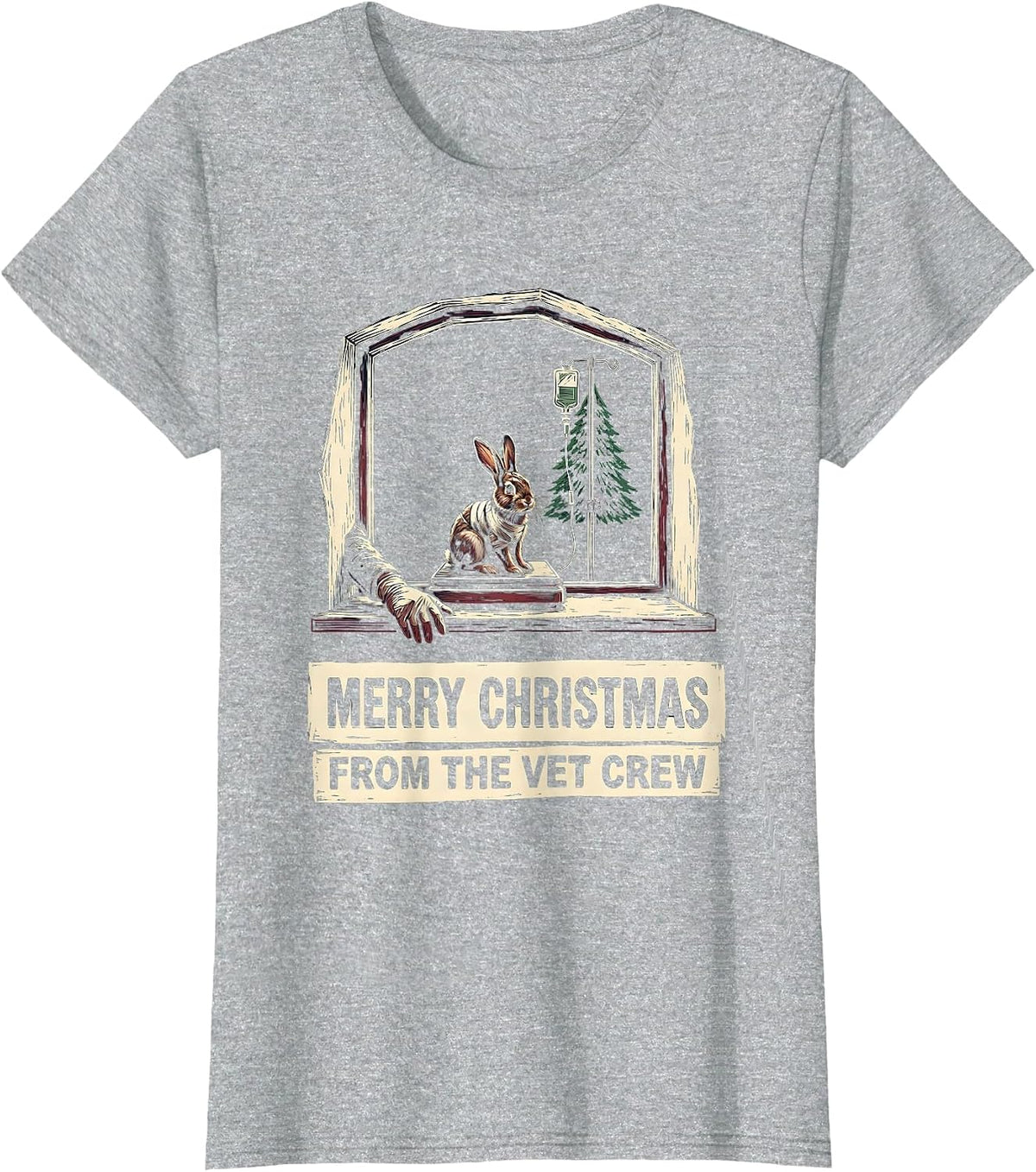 Merry Christmas From The Vet Crew Funny Vet Tech Crew T-Shirt - Heather Grey