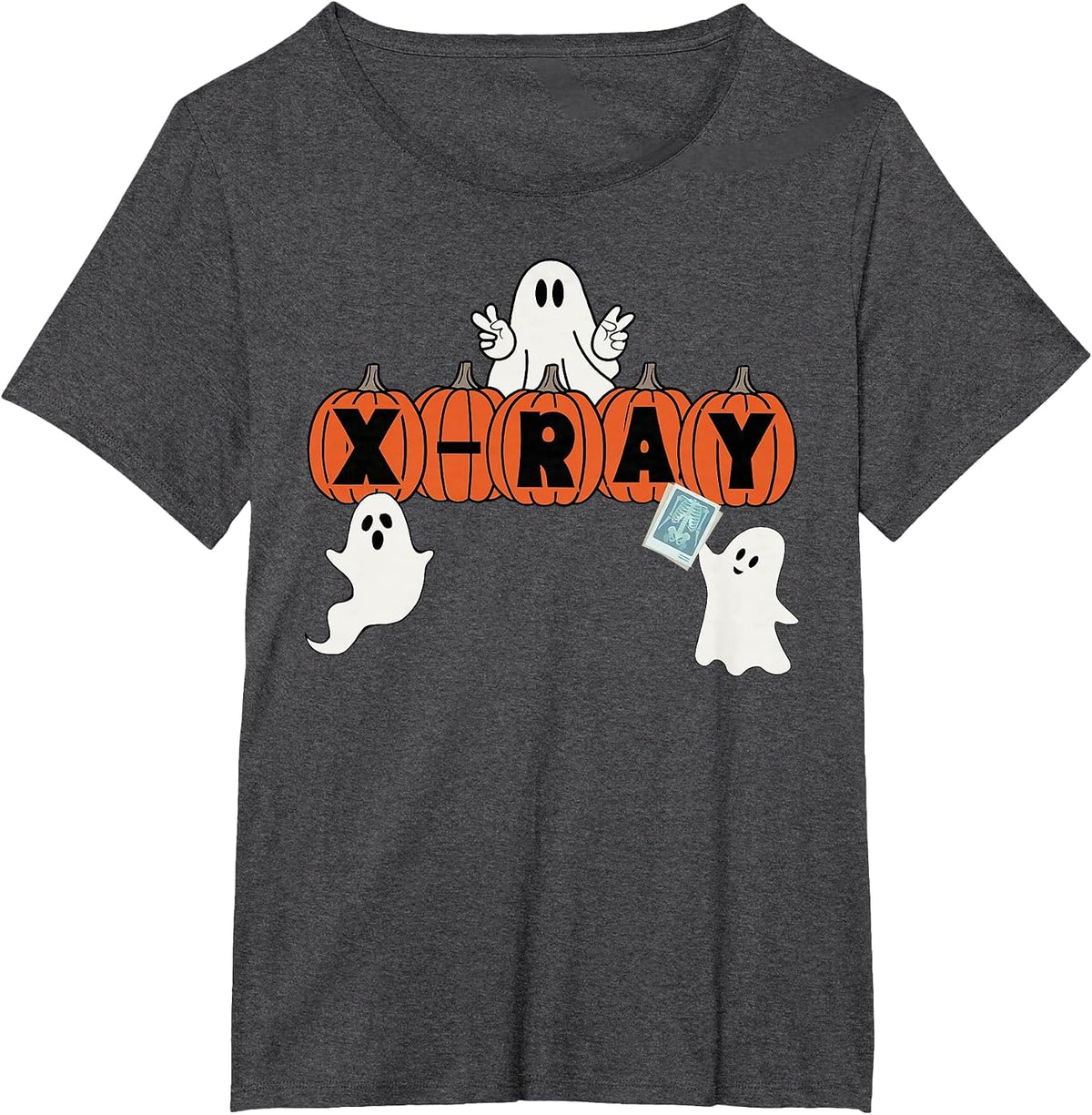 Funny X-Ray Tech Halloween Pumpkins Ghost Radiology Tech T-Shirt - Dark Heather Grey