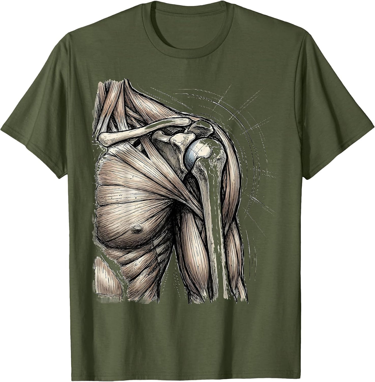 Anatomical Shoulder Motion Lines Physical Therapy T-Shirt - Olive Green