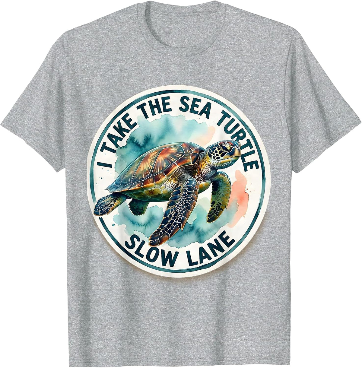 Men's I Take The Sea Turtle Slow Lane Watercolor Ocean Animal T-Shirt - Heather Grey