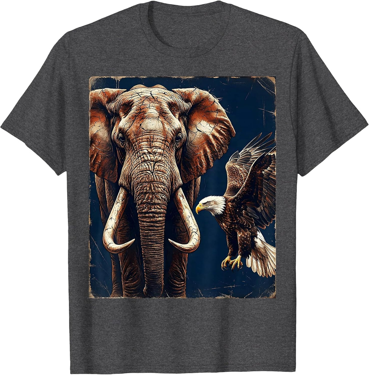 Men's Republican Elephant and Bald Eagle Patriotic Design T-Shirt - Dark Heather Grey