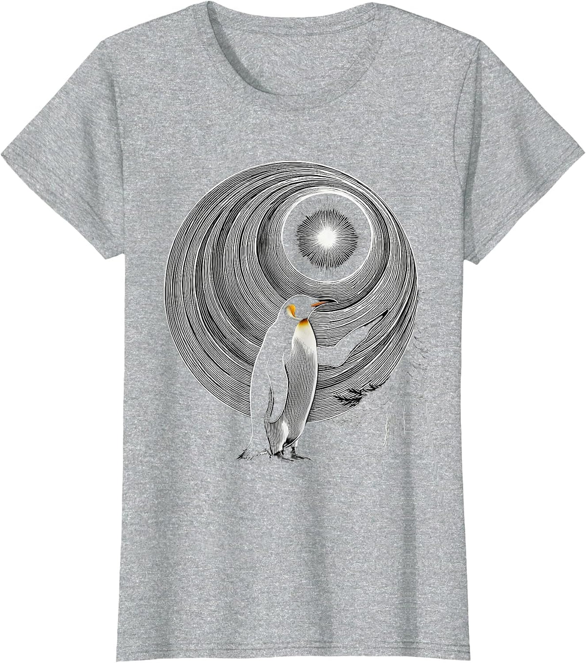 Penguin Starry Night Van Gogh Animal Lover Mashup T-Shirt - Heather Grey