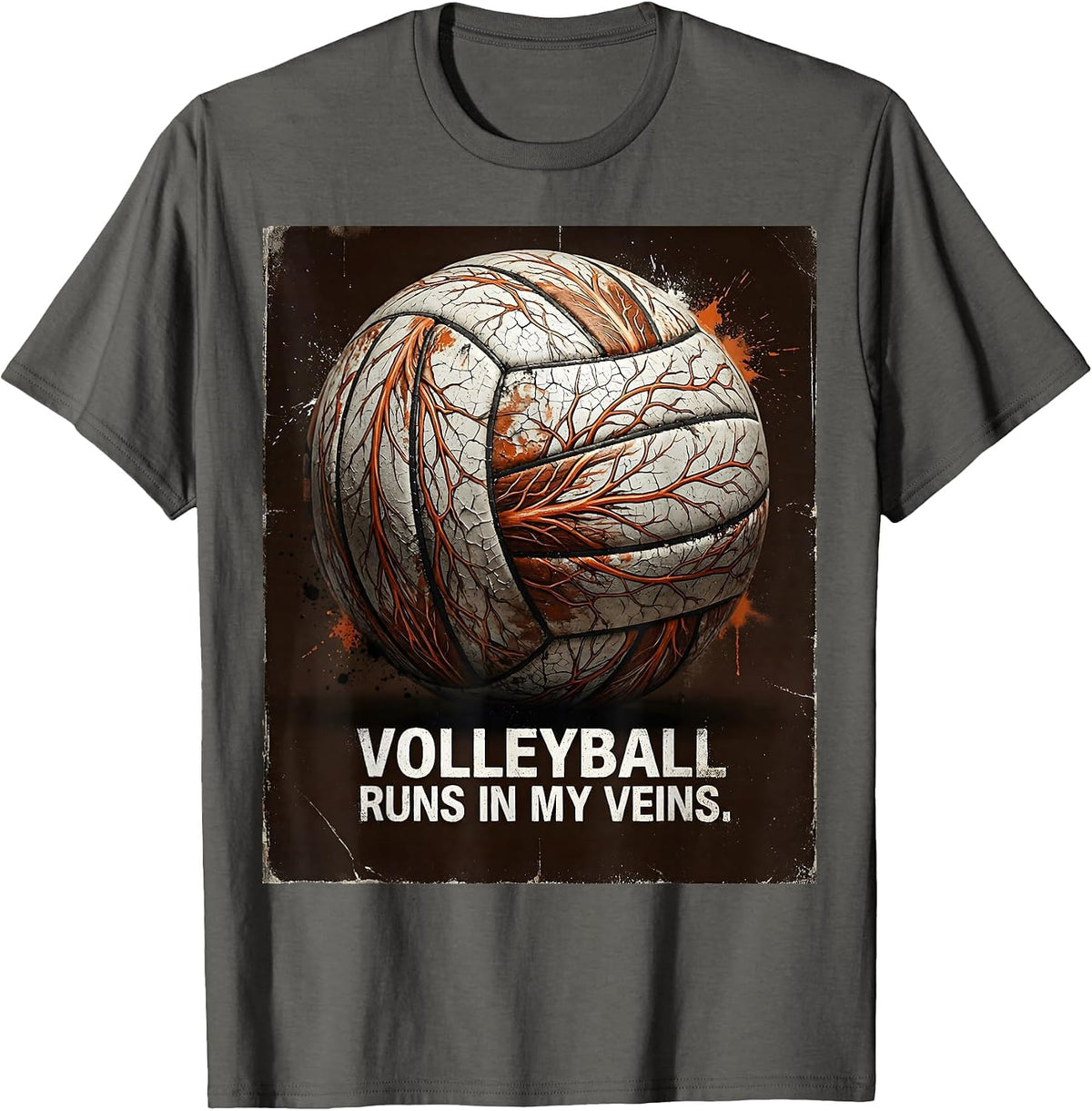 Volleyball Runs In My Veins Sports Design T-Shirt - Asphalt Grey