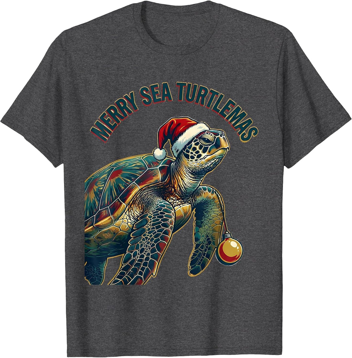 Men's Merry Sea Turtlemas Whimsical Sea Turtle Lover Christmas T-Shirt - Dark Heather Grey