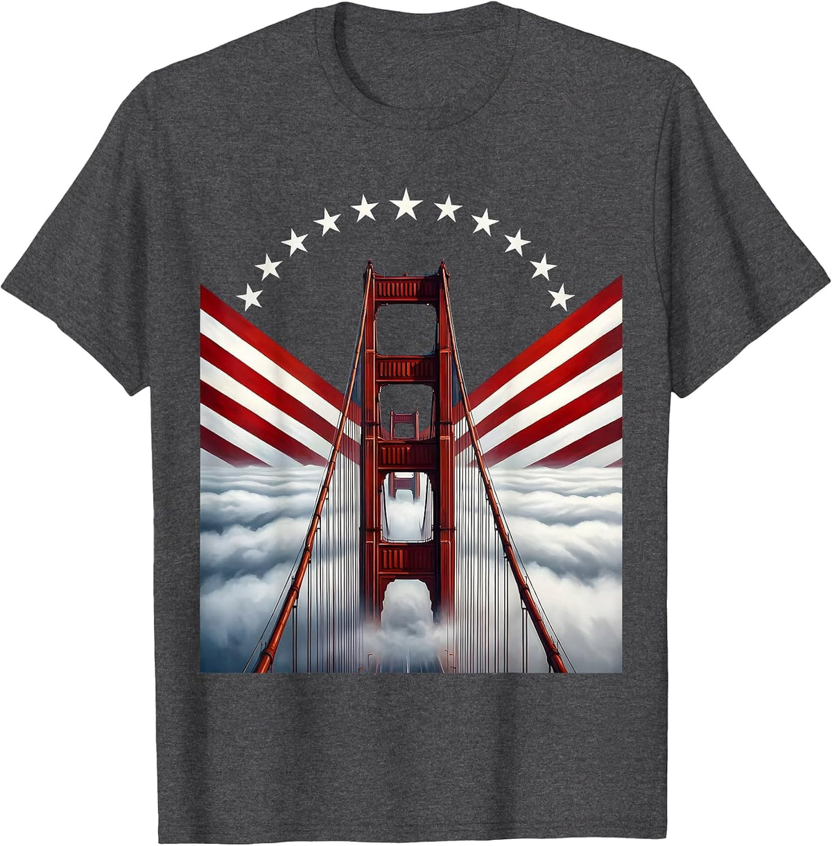 Golden Gate Bridge Foggy Dusk Illustration T-Shirt - Dark Heather Grey