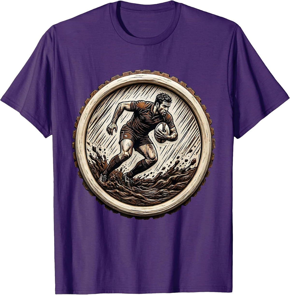 Rugby Player Silhouette Rain and Mud Graphic T-Shirt - Purple