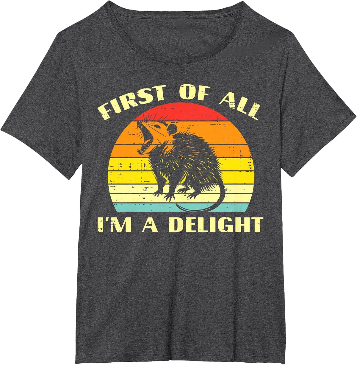Opossum Im A Delight Retro Feral Possum Meme Women Men Kids T-Shirt - Dark Heather Grey