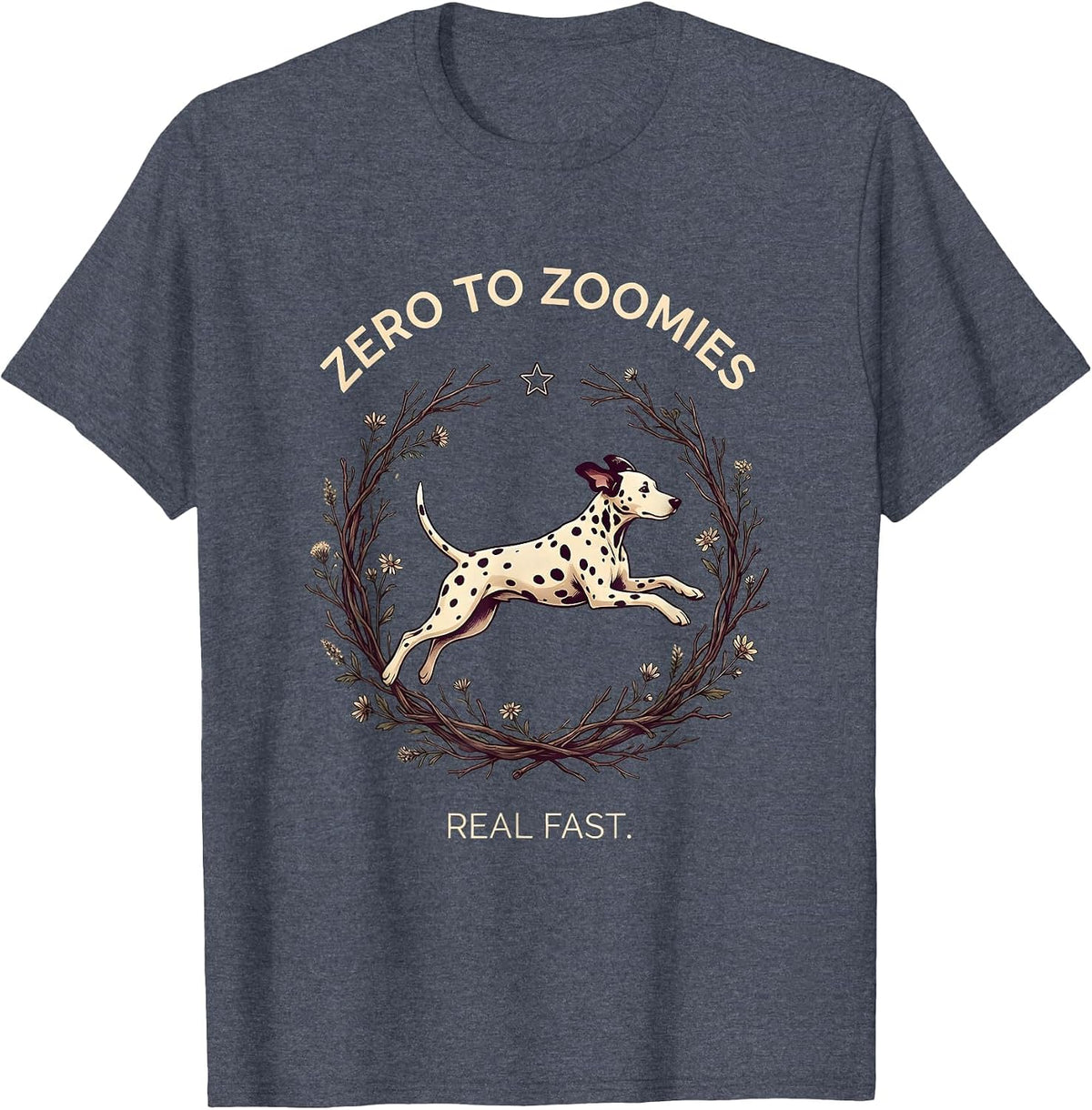 Zero to Zoomies Real Fast Dalmatian Design T-Shirt - Heather Blue