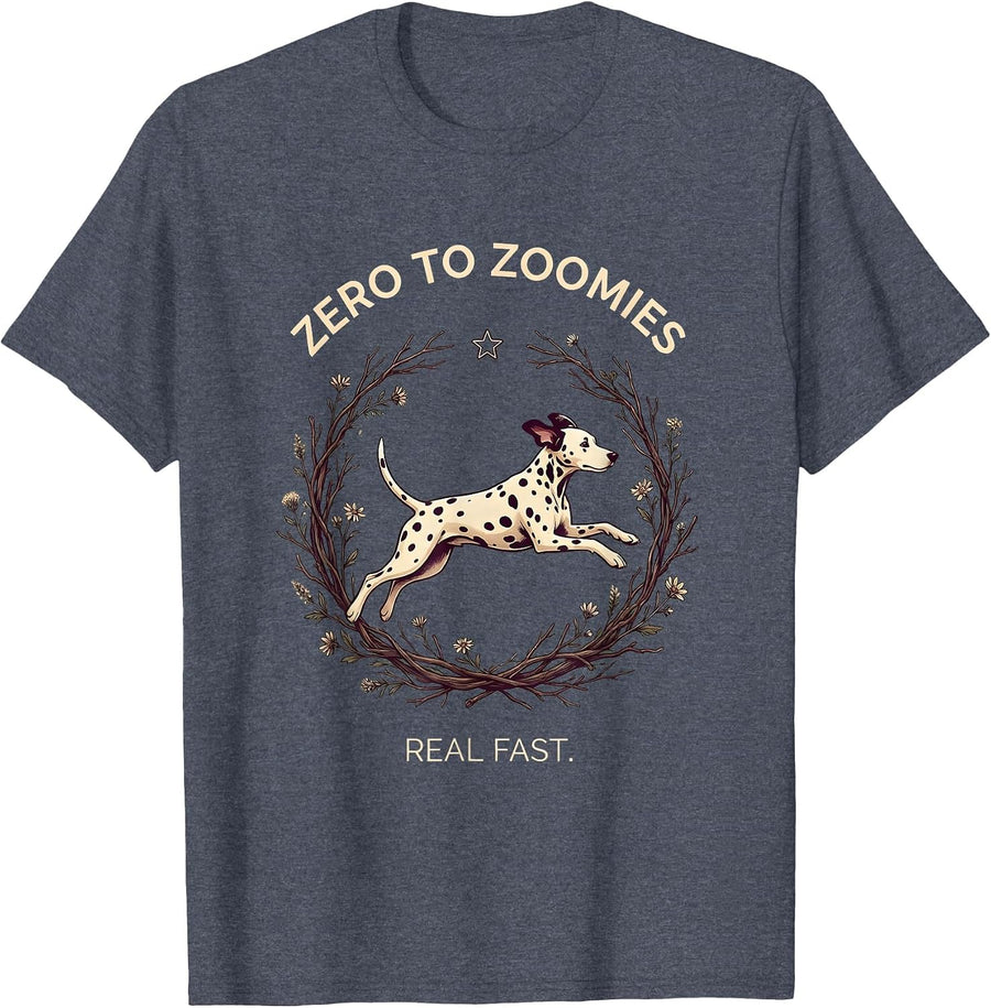 Zero to Zoomies Real Fast Dalmatian Design T-Shirt - Heather Blue