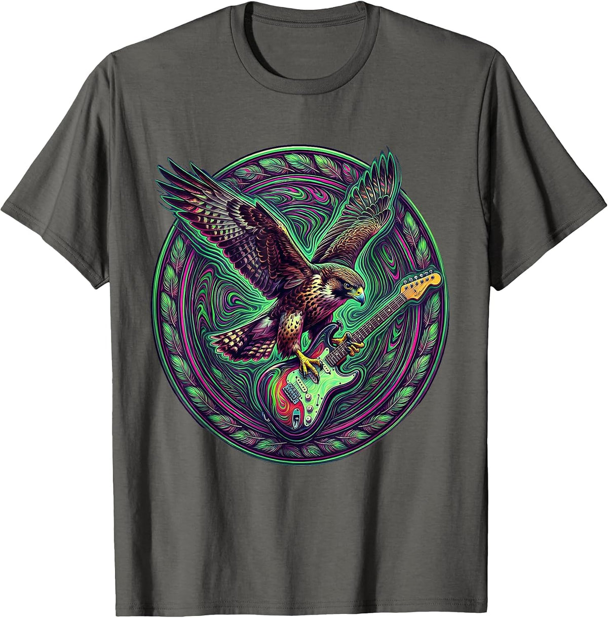 Falcon Diving With Electric Guitar Graphic T-Shirt - Asphalt Grey