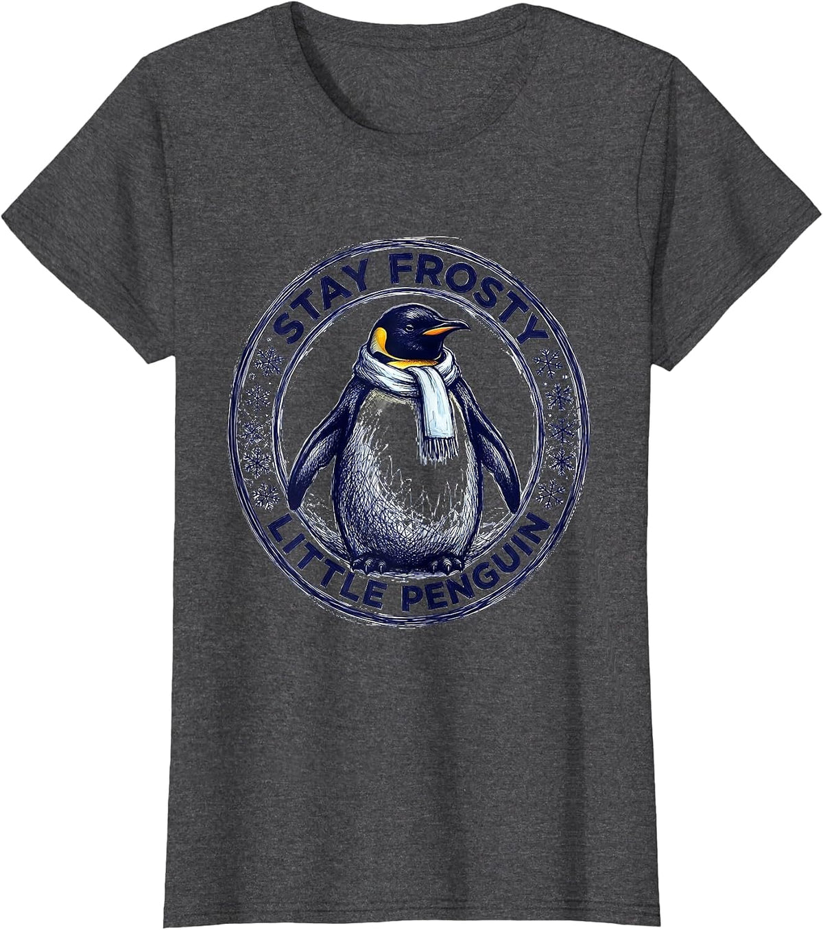 Women's Stay Frosty Little Penguin Cute Arctic Design T-Shirt - Dark Heather Grey