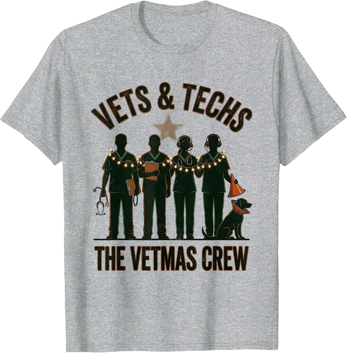 Men's Vets & Techs: The Vetmas Crew Vintage Veterinary Clinic T-Shirt - Heather Grey