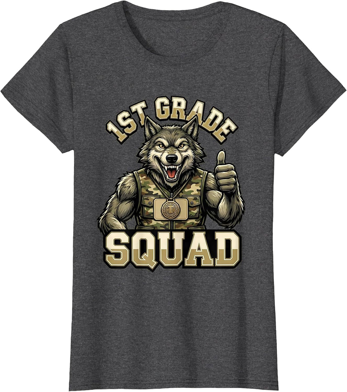 Women's 1ST GRADE SQUAD Retro Camo First Grade Boy Back To School T-Shirt - Dark Heather Grey