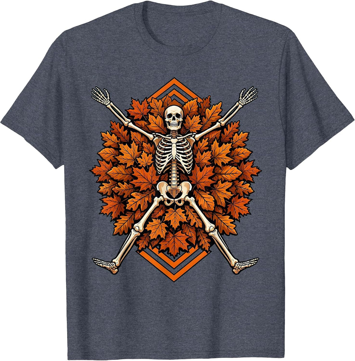 Skeleton in the Leaves We Do Not Care Club T-Shirt - Heather Blue