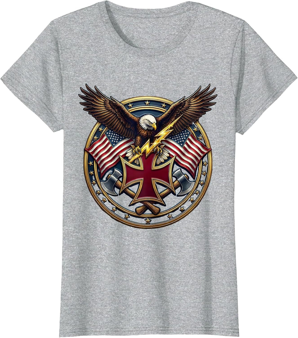 Women's Bald Eagle Lightning Bolt American Pride Graphic T-Shirt - Heather Grey