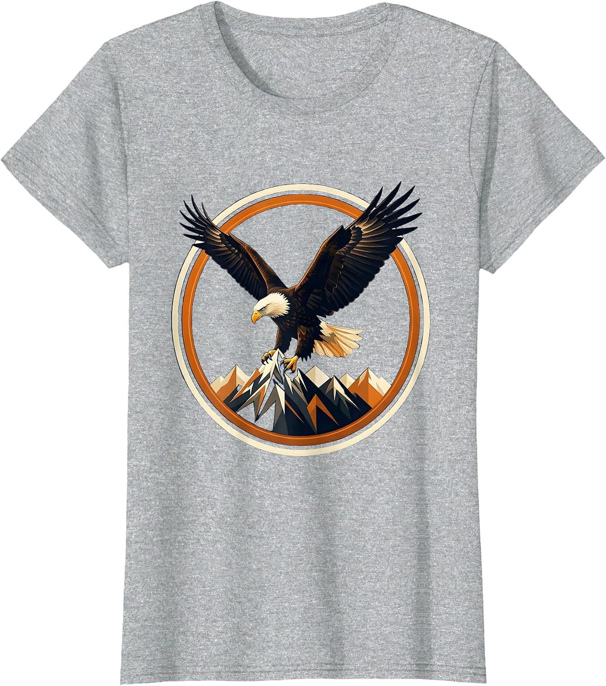 Bald Eagle Clutching Mountain Peak Freedom Design T-Shirt - Heather Grey