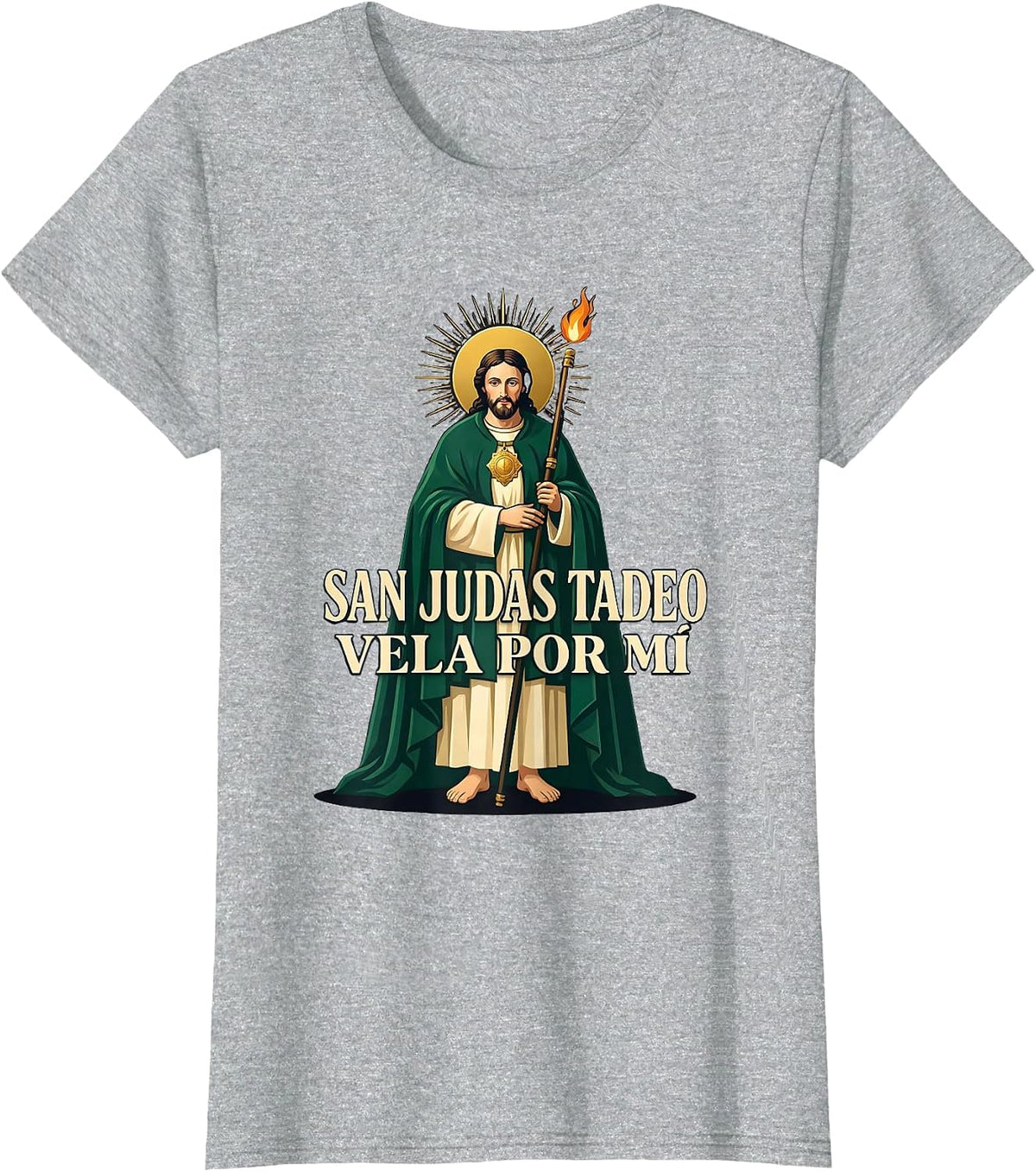 Women's San Judas Tadeo Vela Por Mí Faith Spanish Catholic T-Shirt - Heather Grey