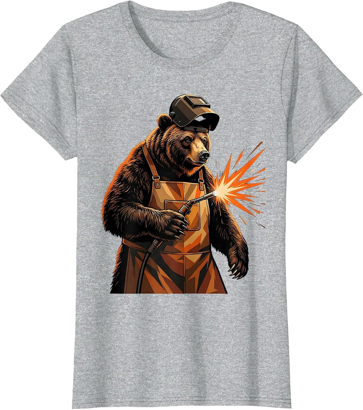 Bear Welder Graphic Tee Welding Apron Torch Art T-Shirt - Heather Grey