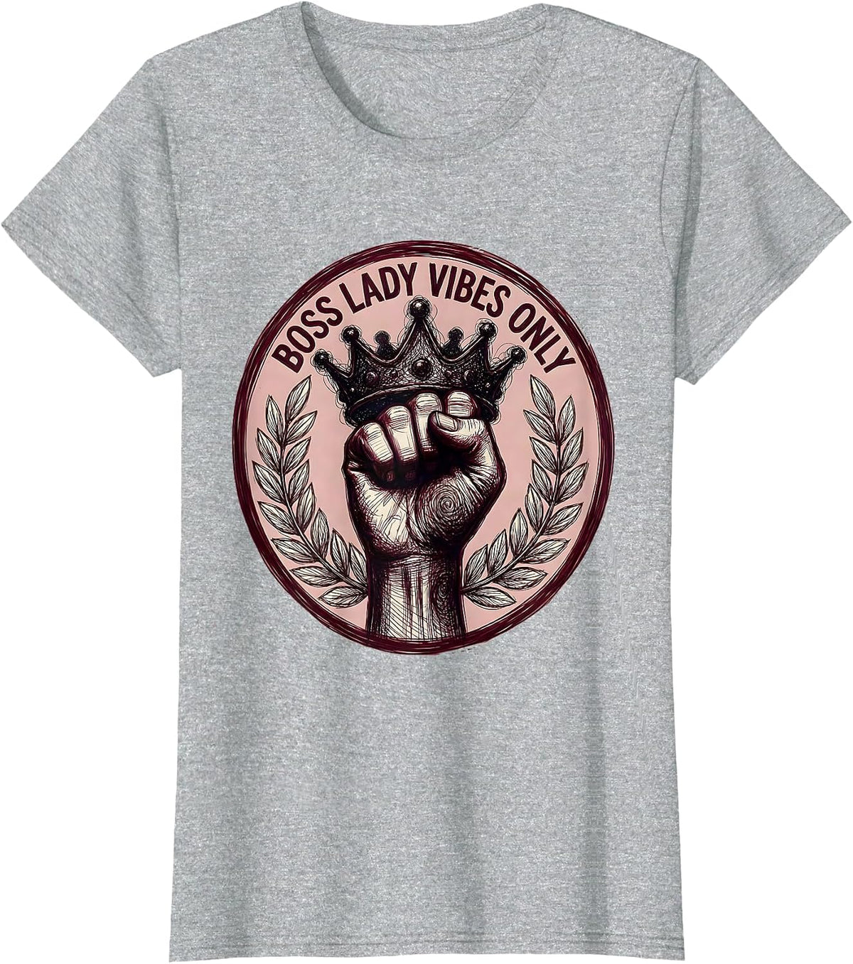 Boss Lady Vibes Only Empowerment Design T-Shirt - Heather Grey