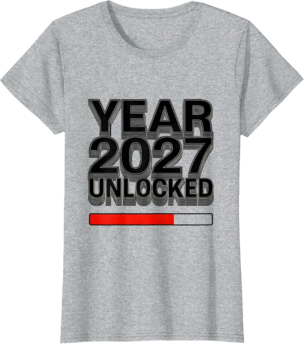 Year 2027 Unlocked Minimalist Gamer New Year Quest Humor T-Shirt - Heather Grey
