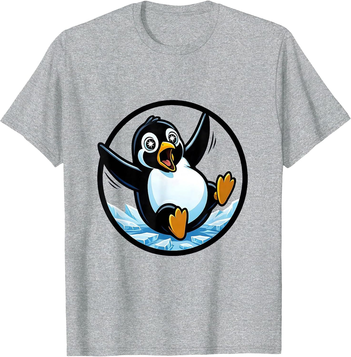 Men's Funny Penguin Slipping on Ice Graphic T-Shirt - Heather Grey