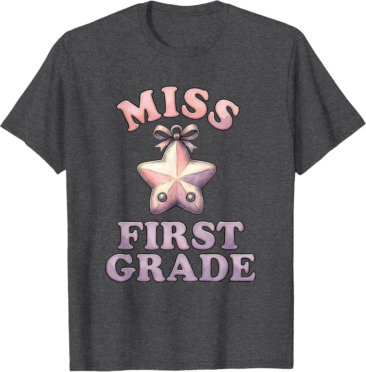 Men's Miss First Grade Glossy 3D Bubble Letter First Day Of School T-Shirt - Dark Heather Grey