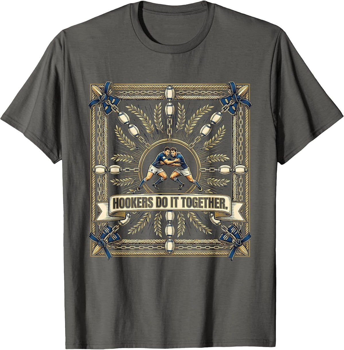 Hookers Do It Together Rugby Graphic Design T-Shirt - Asphalt Grey