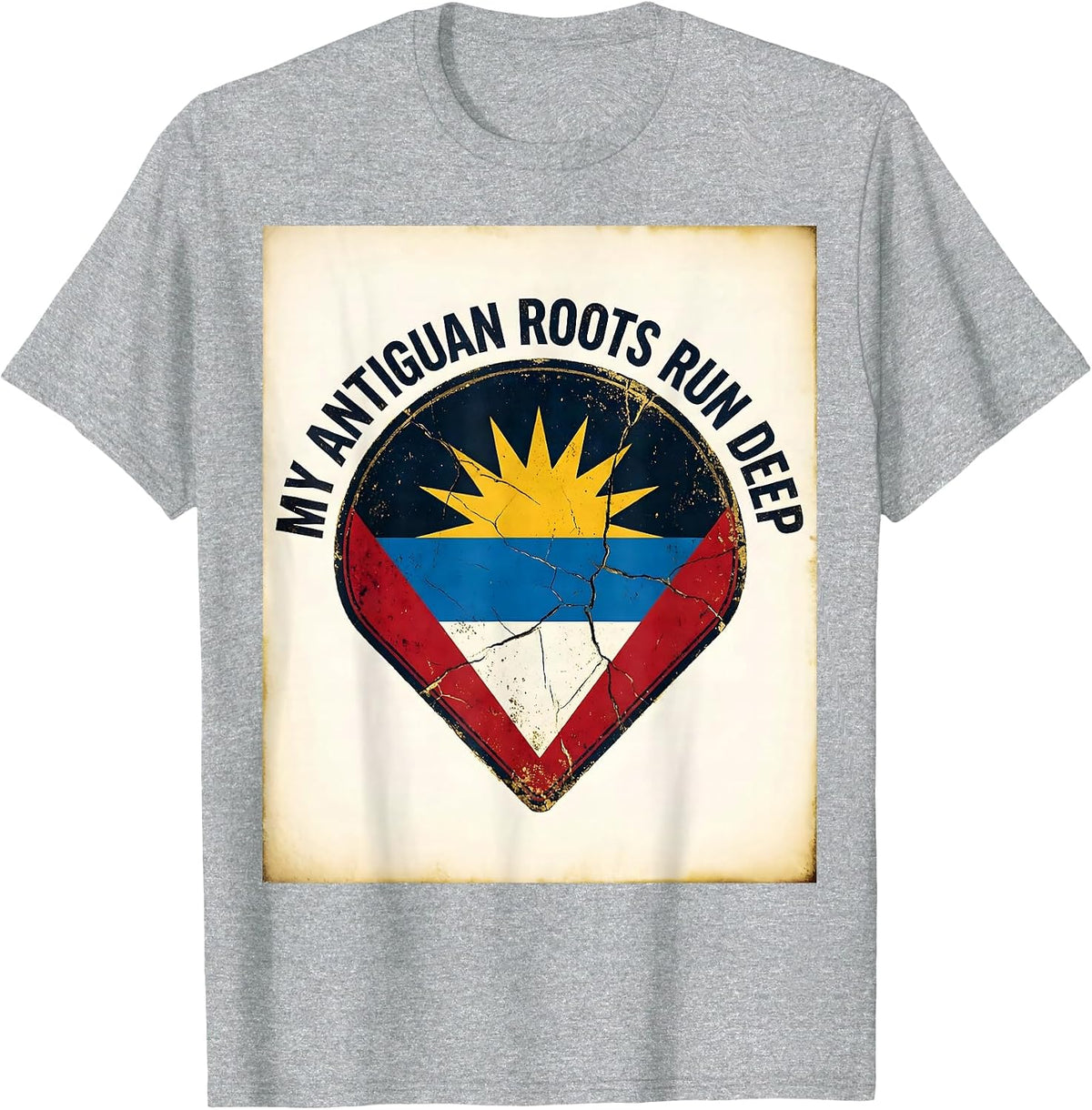 Men's My Antiguan Roots Run Deep Distressed Flag National Pride T-Shirt - Heather Grey