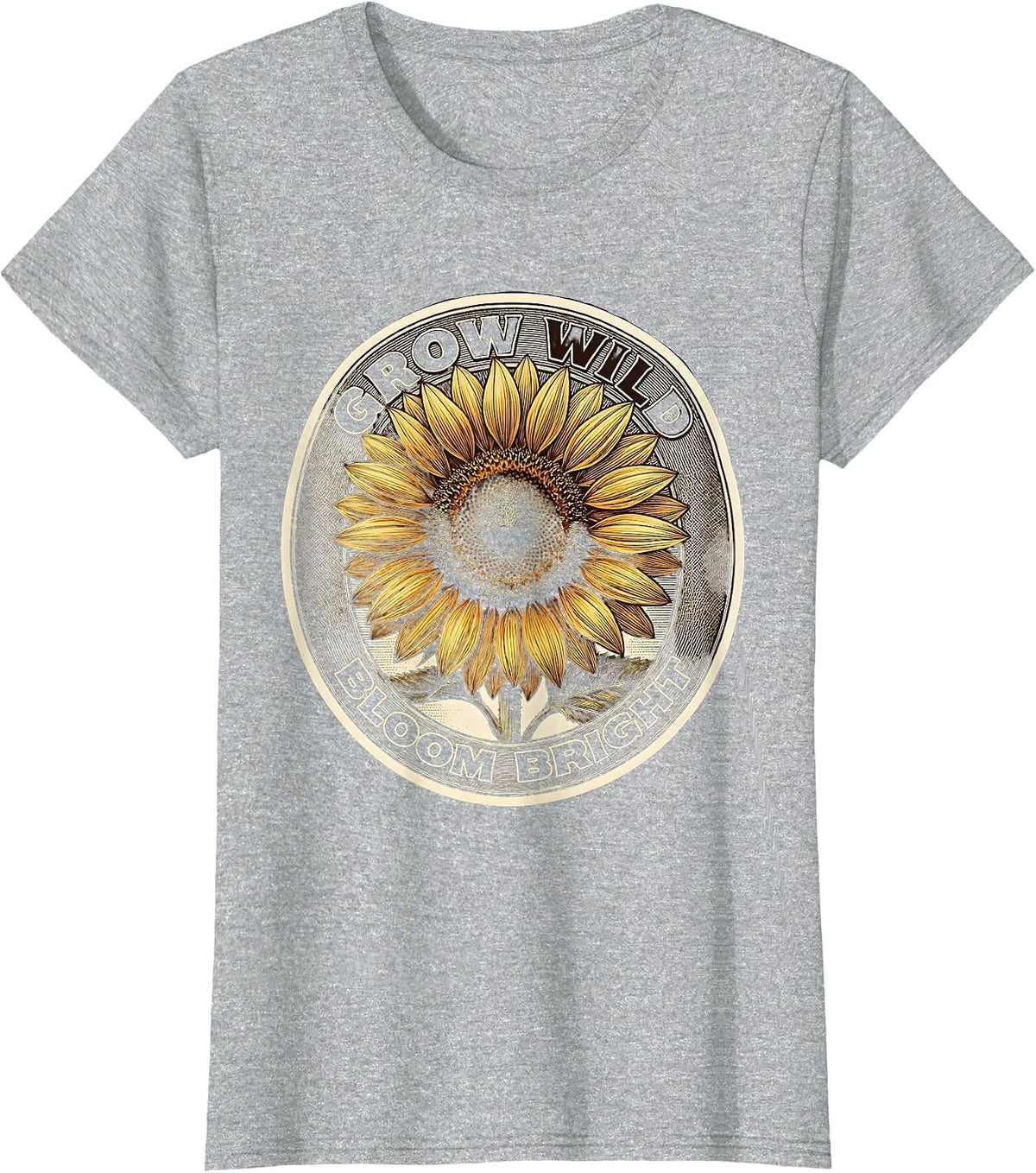 Grow Wild Bloom Bright Sunflower Design T-Shirt - Heather Grey