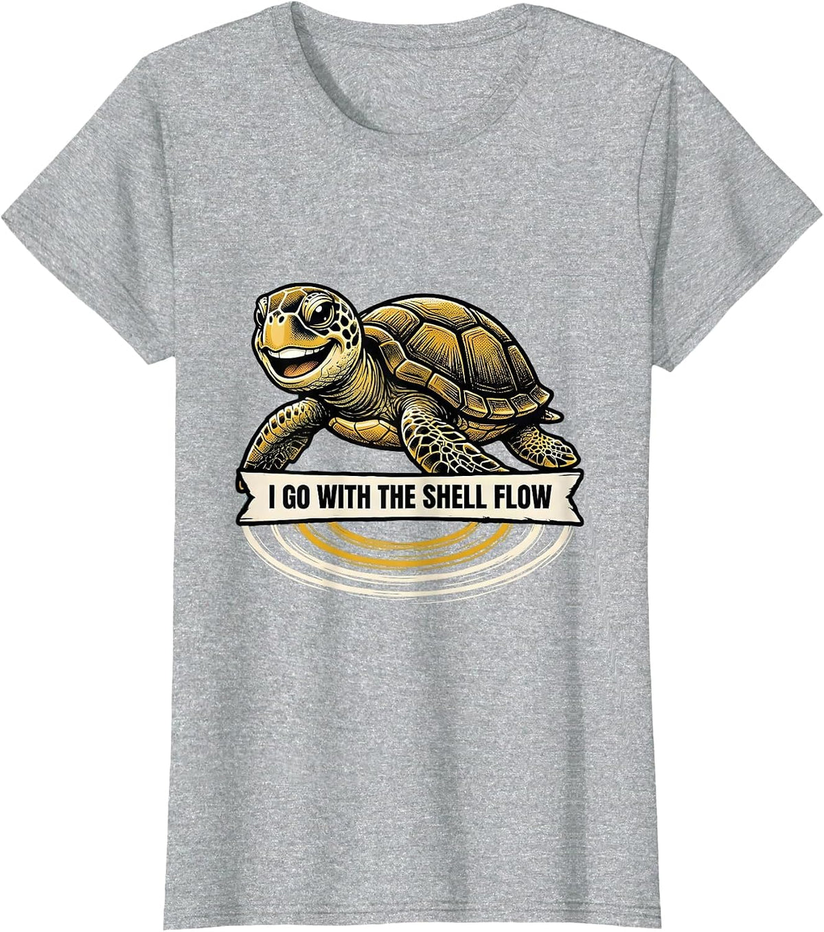 I Go With The Shell Flow Retro Cartoon Sea Turtle Ocean T-Shirt - Heather Grey