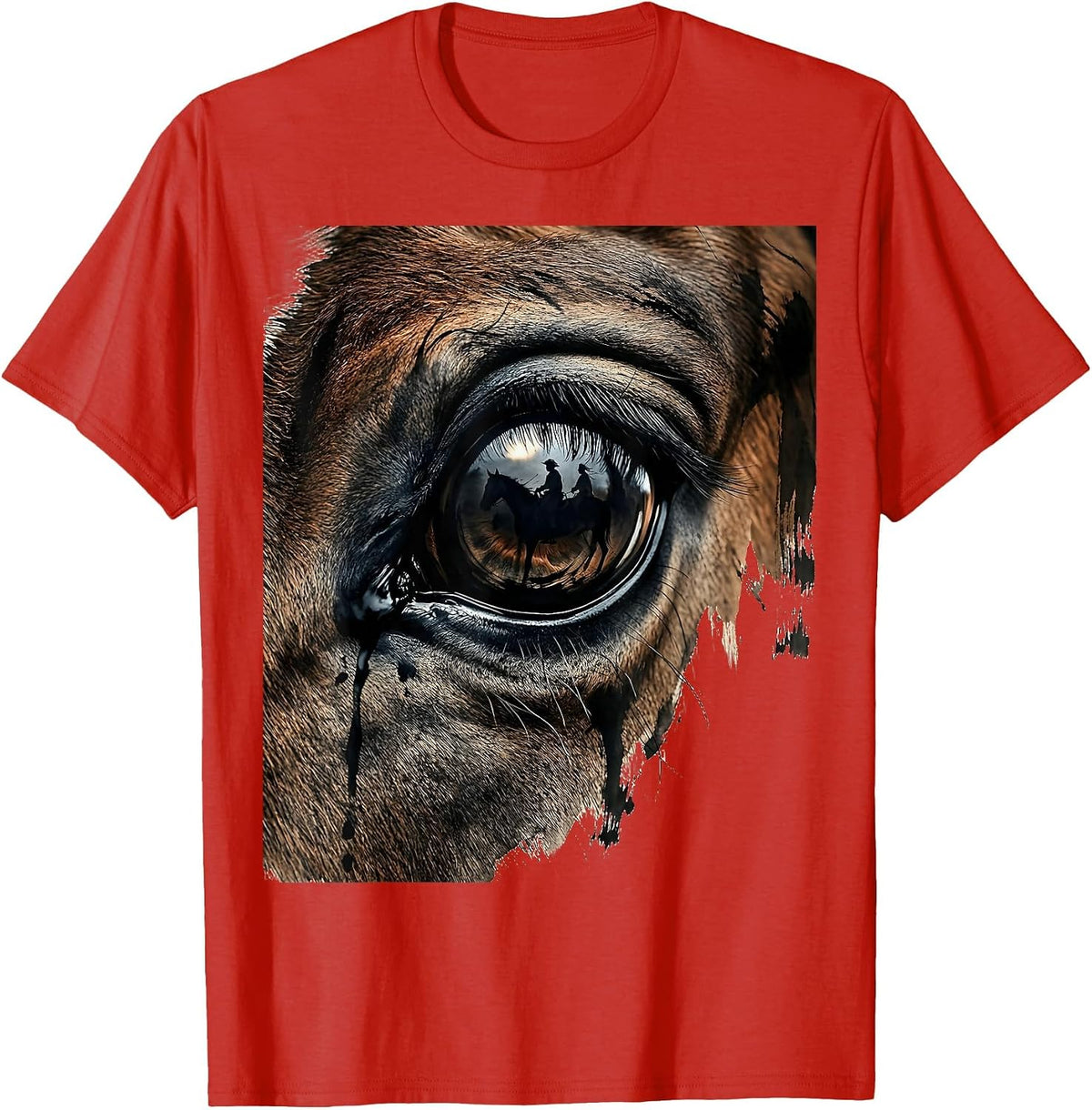 Men's Horse Eye Close-Up Reflection Graphic Design T-Shirt - Red
