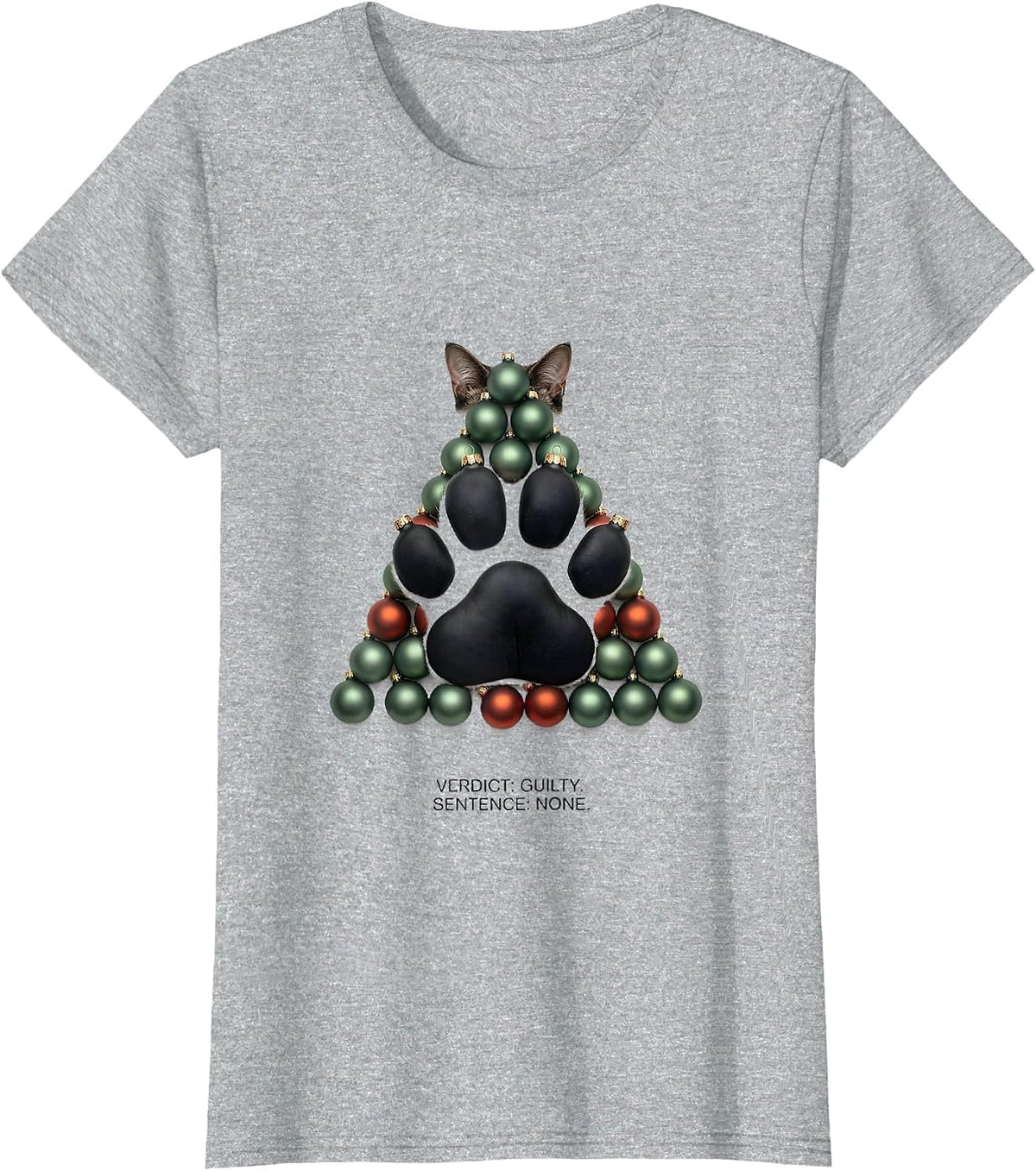 Women's Verdict: Guilty. Sentence: None. Funny Black Cat Christmas T-Shirt - Heather Grey