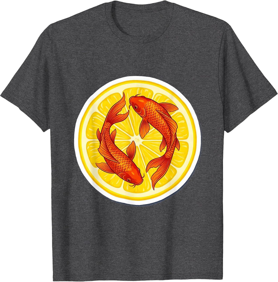 Men's Lemon Koi Fish Zen Citrus Art Design T-Shirt - Dark Heather Grey