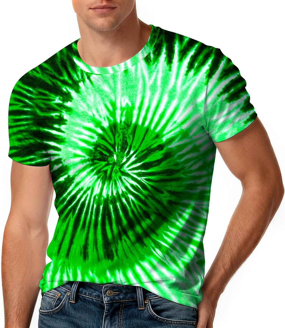 Tie Dye Shirt Mens Unisex Crewneck Short Sleeve Tshirt - Light Green