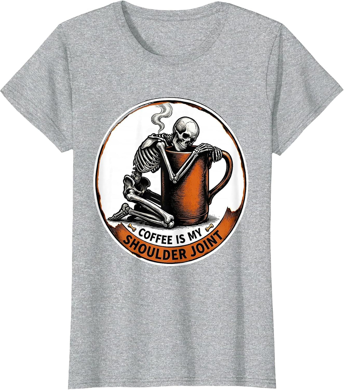Women's Coffee Is My Shoulder Joint Whimsical Dry Humor Halloween T-Shirt - Heather Grey