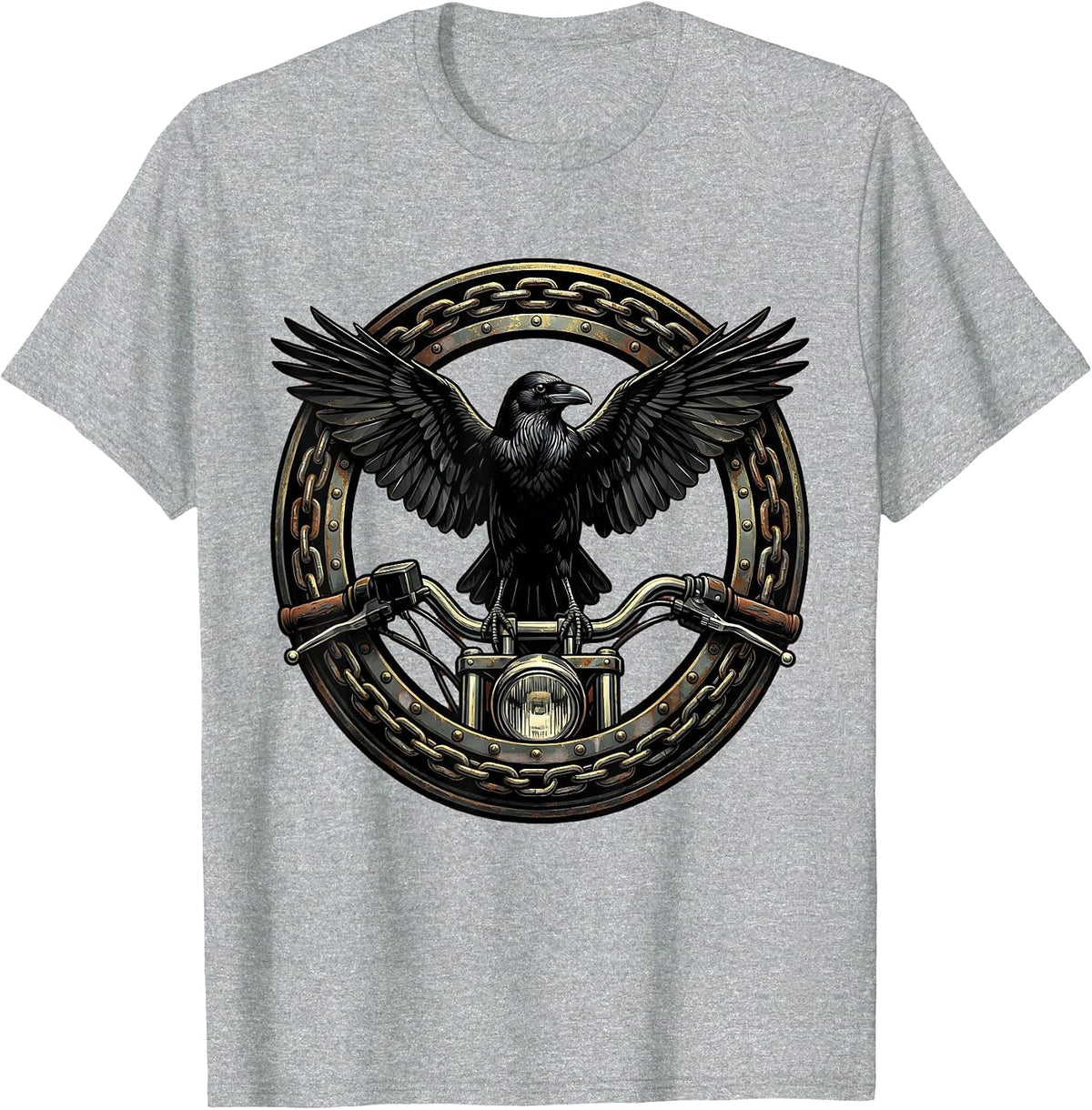Men's Raven on Rusted Handlebar Biker Graphic T-Shirt - Heather Grey